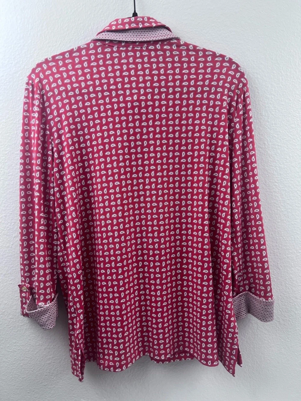 Jones NY Signature Large Paisley Blouse Layered Collar, Golden Buttons, Classic - Picture 7 of 10